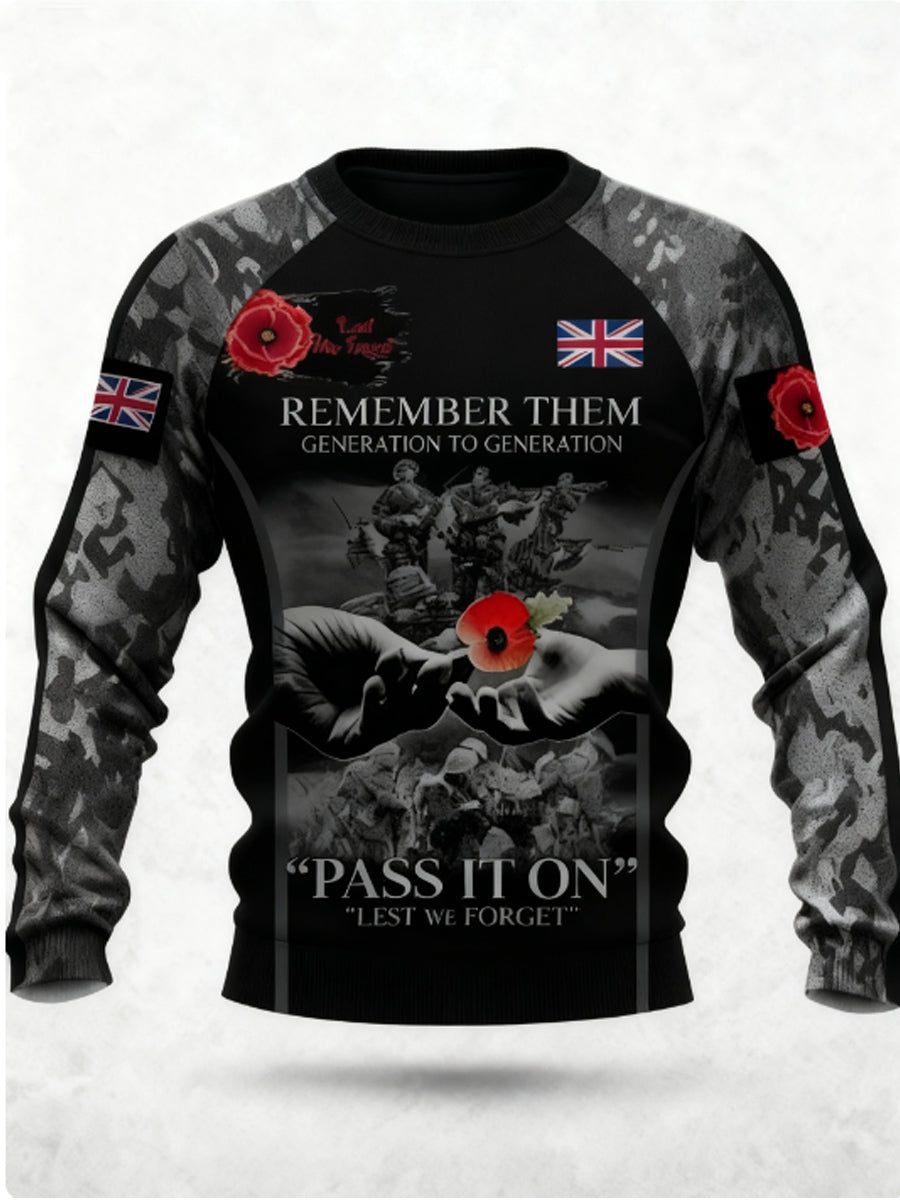 Men's 11th November Remembrance Day LEST WE'S FORGET Poppy Remembrance Crew Neck Sweatshirt