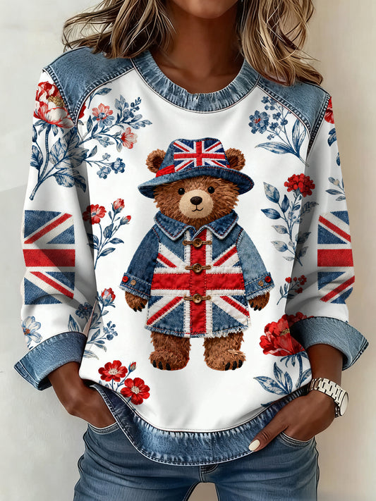Women's British Style Pattern Patchwork Art Sweatshirt