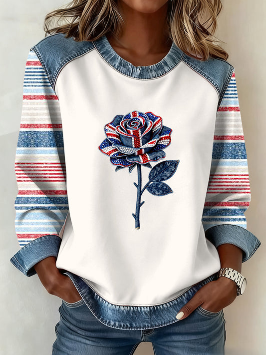Women's British Style Pattern Patchwork Art Sweatshirt