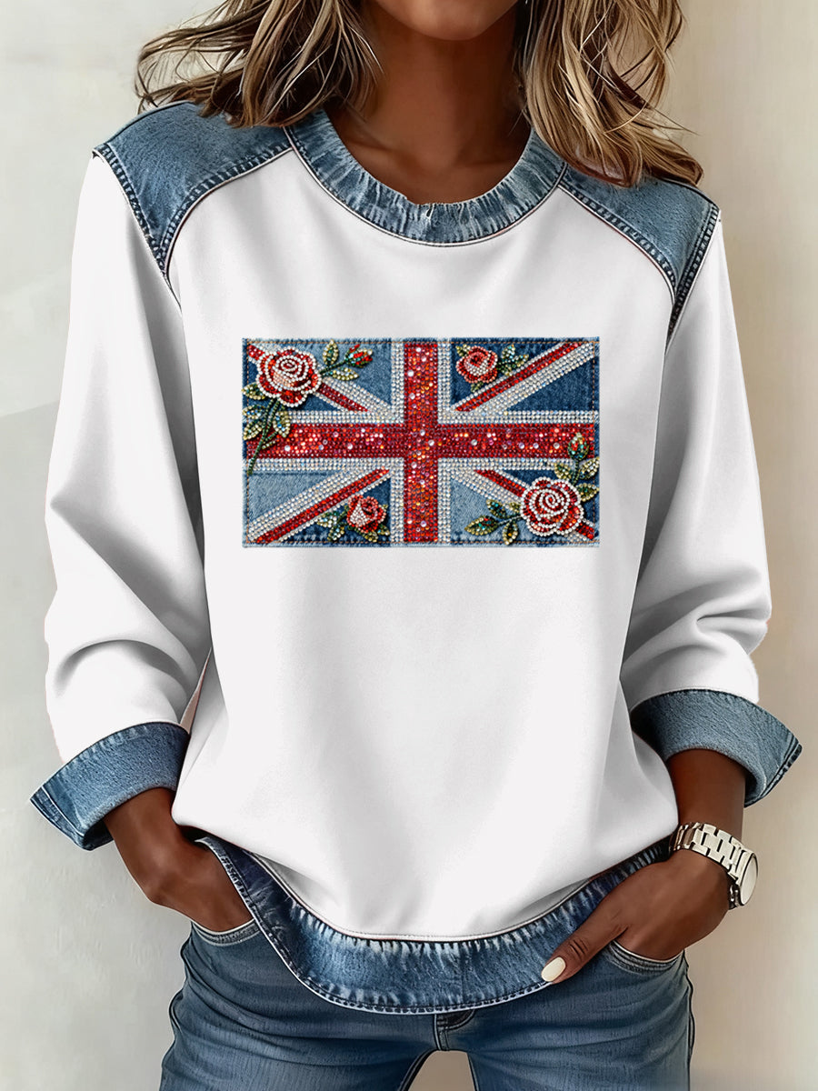Women's British Style Pattern Patchwork Art Sweatshirt