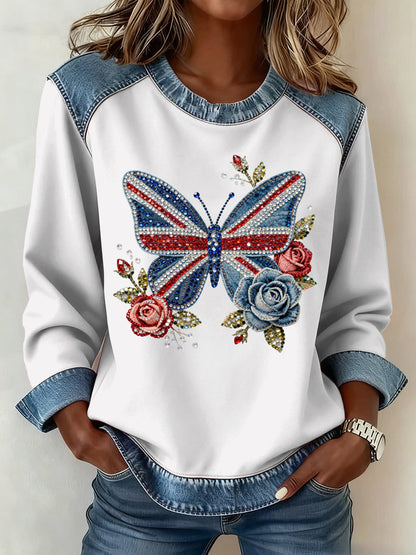Women's British Style Pattern Patchwork Art Sweatshirt