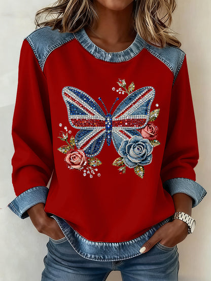 Women's British Style Pattern Patchwork Art Sweatshirt