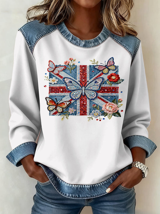 Women's British Style Pattern Patchwork Art Sweatshirt