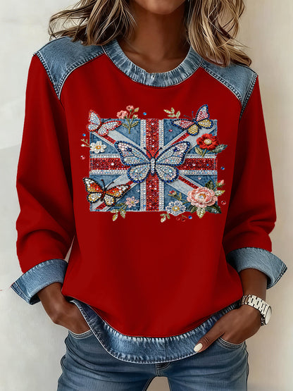 Women's British Style Pattern Patchwork Art Sweatshirt