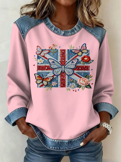 Women's British Style Pattern Patchwork Art Sweatshirt