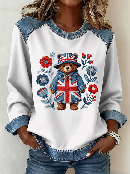 Women's British Style Pattern Patchwork Art Sweatshirt