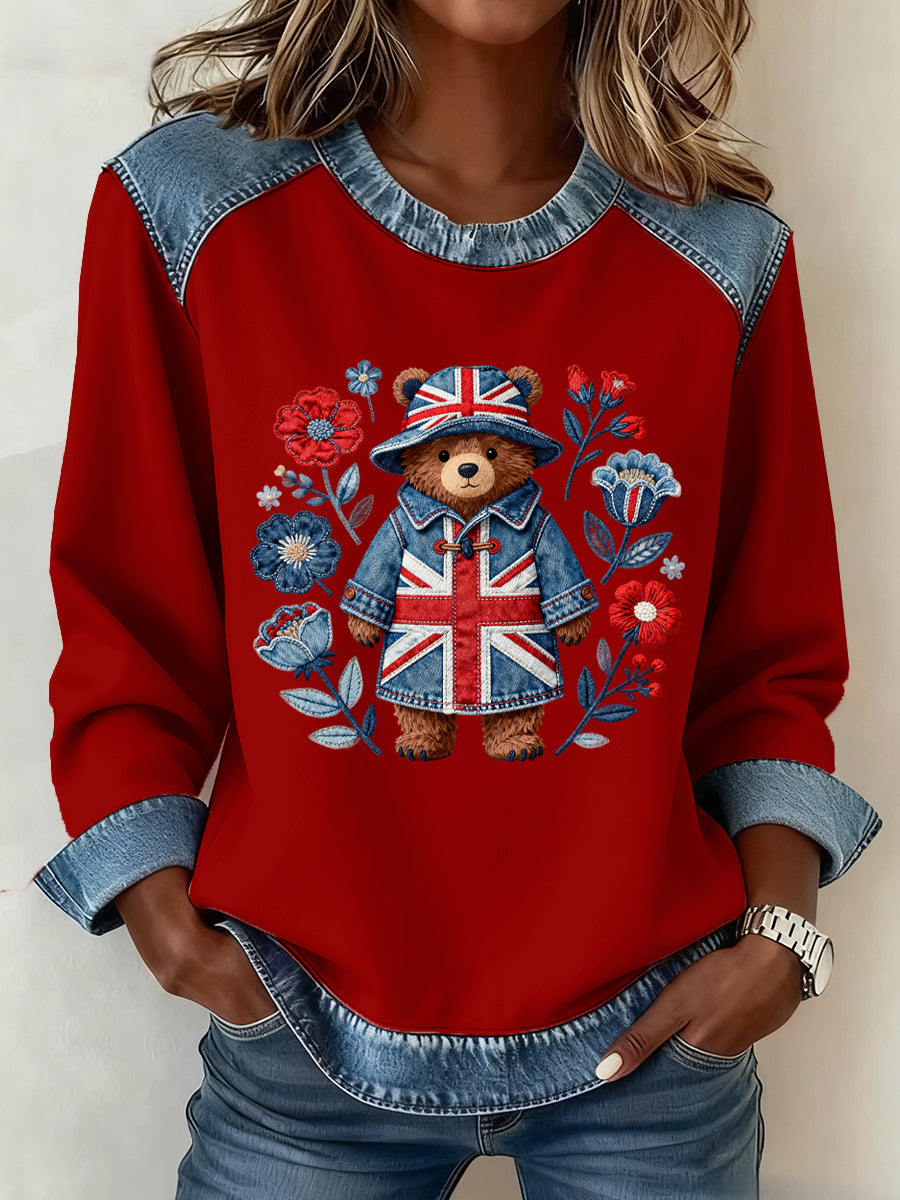 Women's British Style Pattern Patchwork Art Sweatshirt
