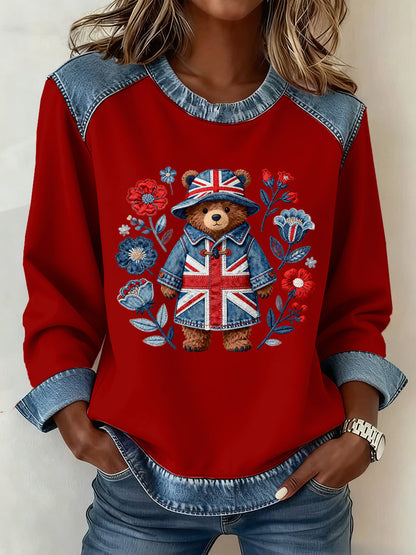 Women's British Style Pattern Patchwork Art Sweatshirt