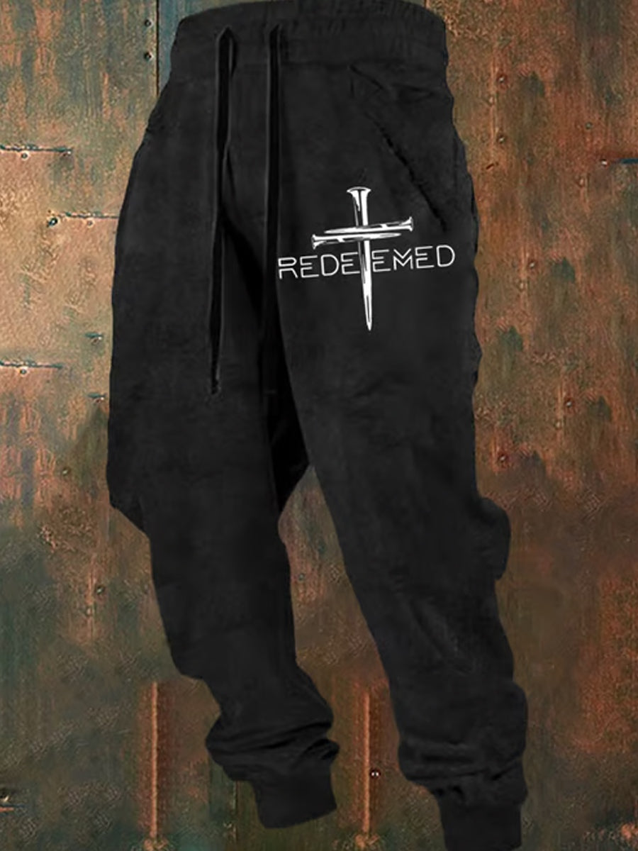 Men's Retro Faith Print Loose Casual Pants