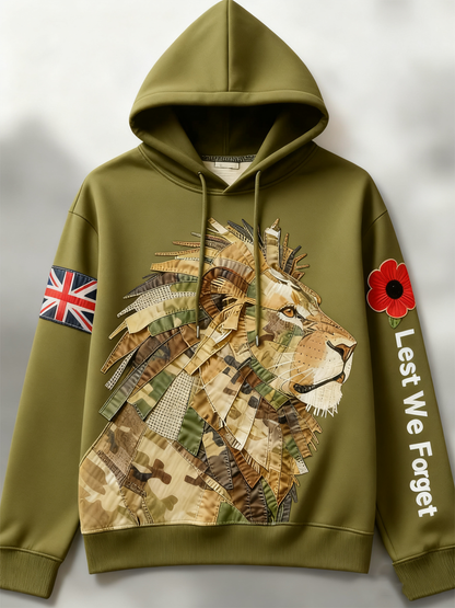 Men's British Lion Lest We Forget Drop-Shoulder Hoodie (No Pockets)