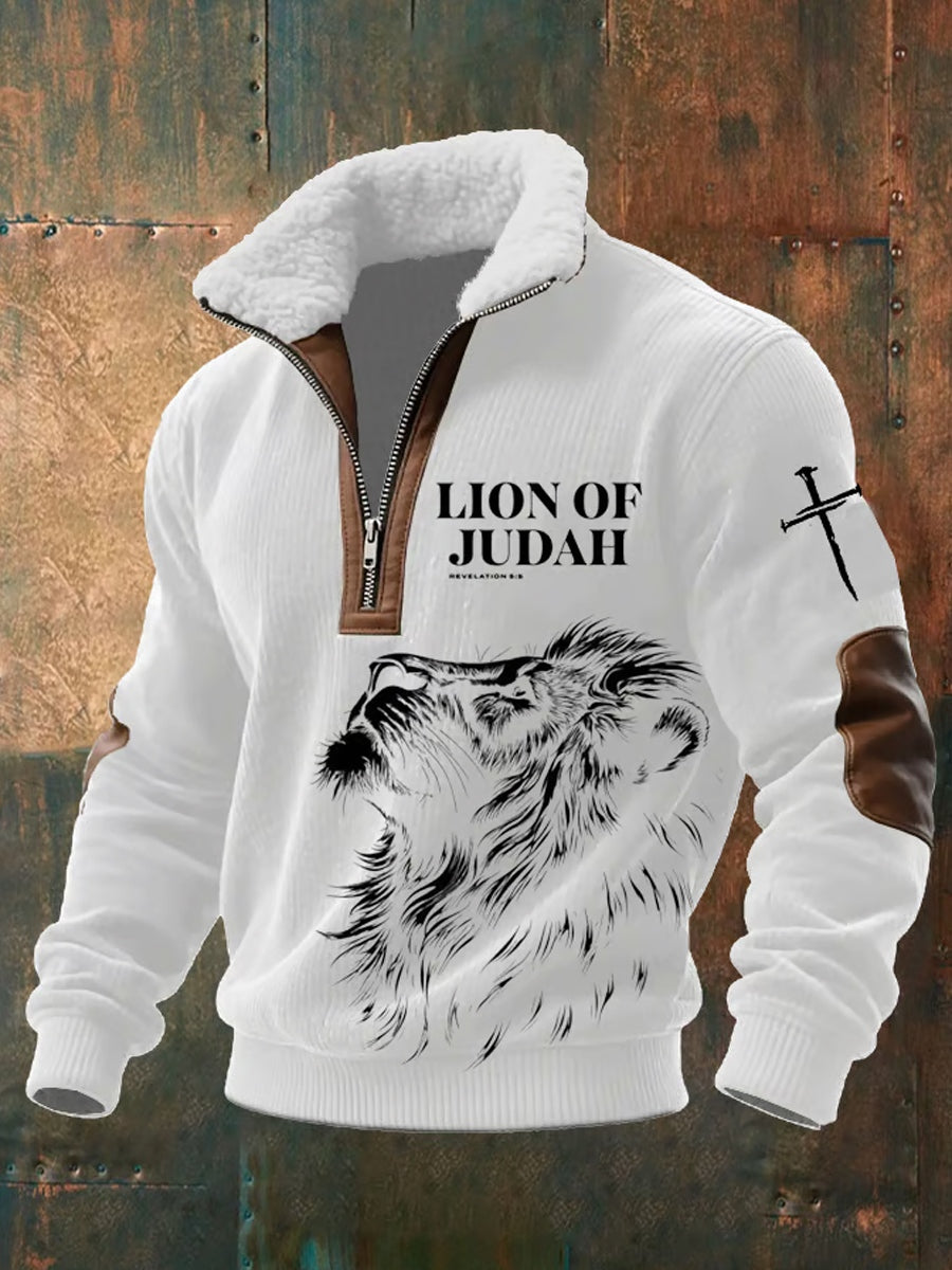 Men's Vintage Art Faith Casual Fur Collar Sweatshirt