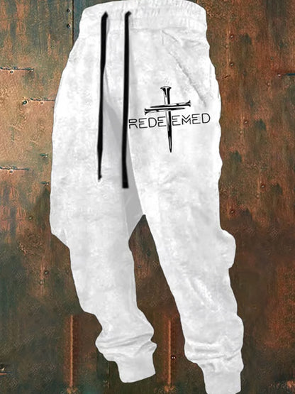 Men's Retro Faith Print Loose Casual Pants