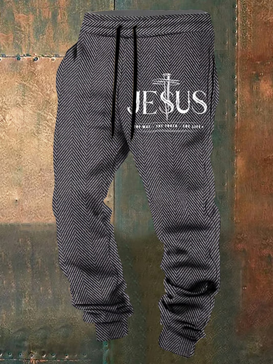 Men's Retro Faith Print Loose Casual Pants