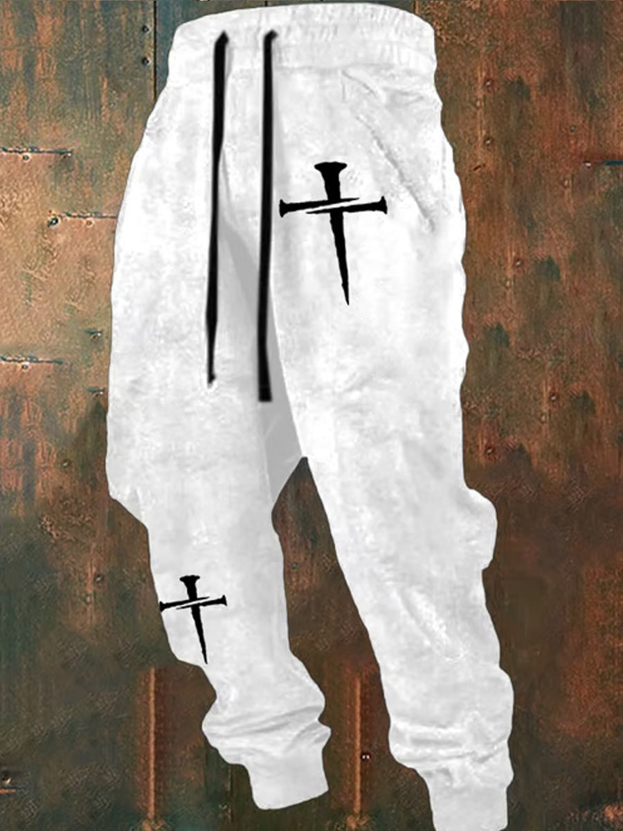Men's Retro Faith Print Loose Casual Pants