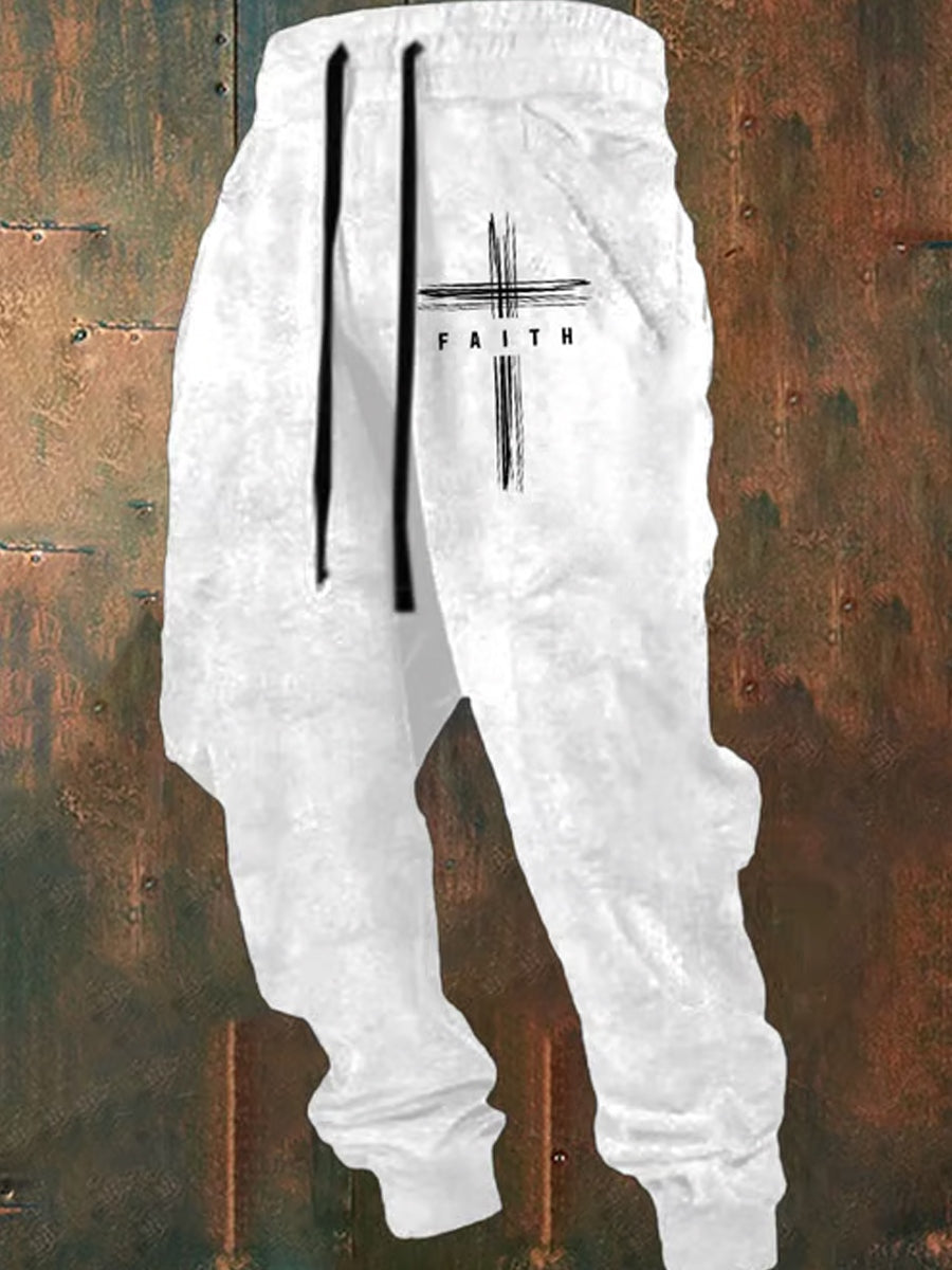 Men's Retro Faith Print Loose Casual Pants