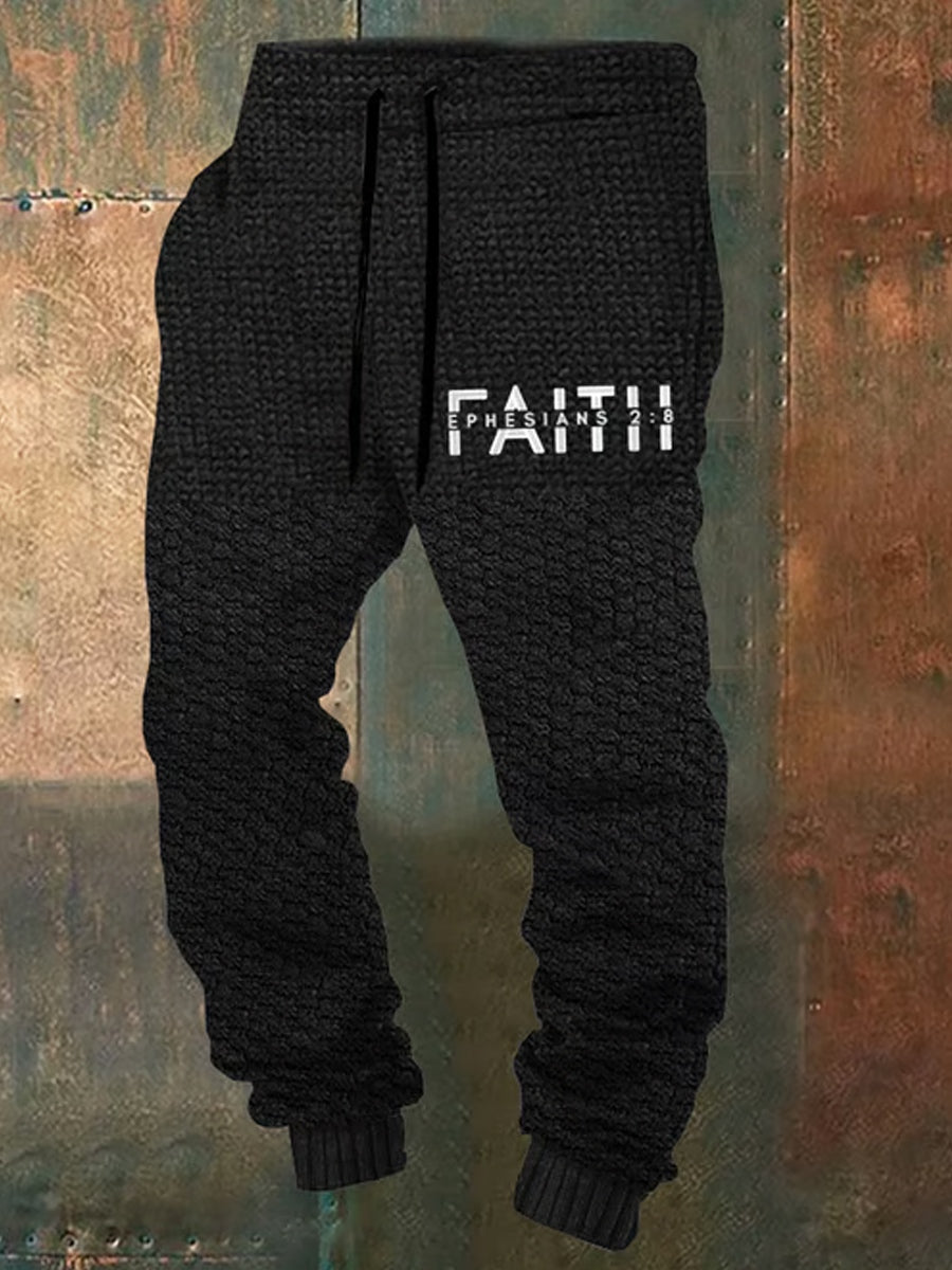 Men's Retro Faith Print Loose Casual Pants