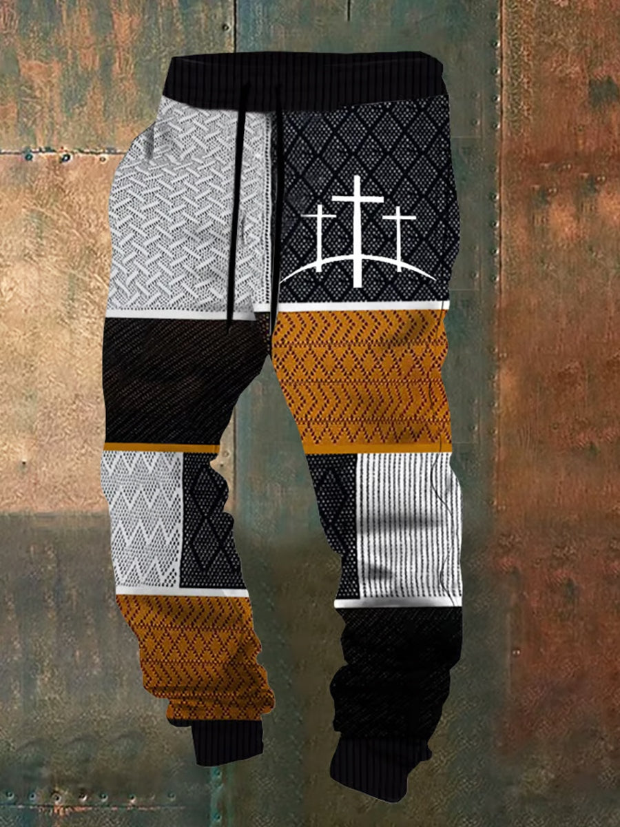 Men's Retro Faith Print Loose Casual Pants