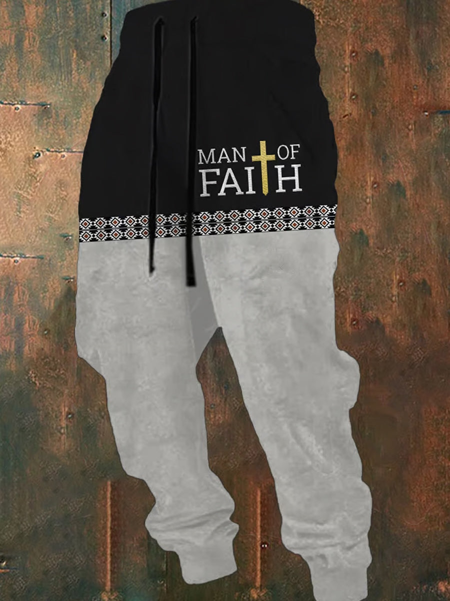 Men's Retro Faith Print Loose Casual Pants