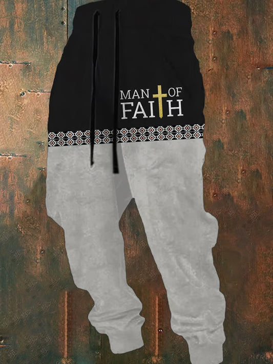 Men's Retro Faith Print Loose Casual Pants