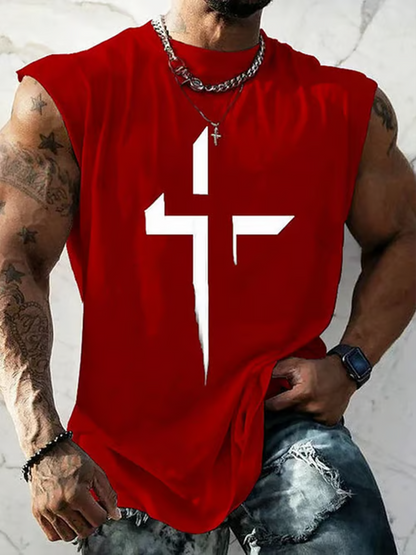 Men's Casual Cross Print Tank Top