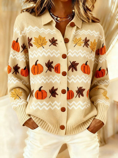 Women's Autumn Color Block Casual Cardigan