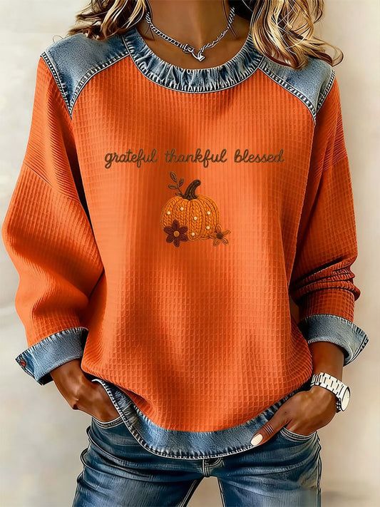 Women's Thankful, Grateful & Blessed Thanksgiving Print Top