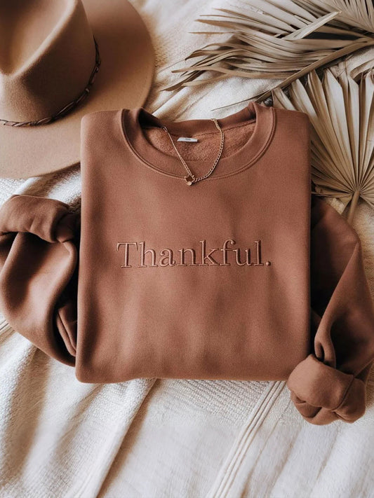Women's Thankful Print Regular Sweatshirt
