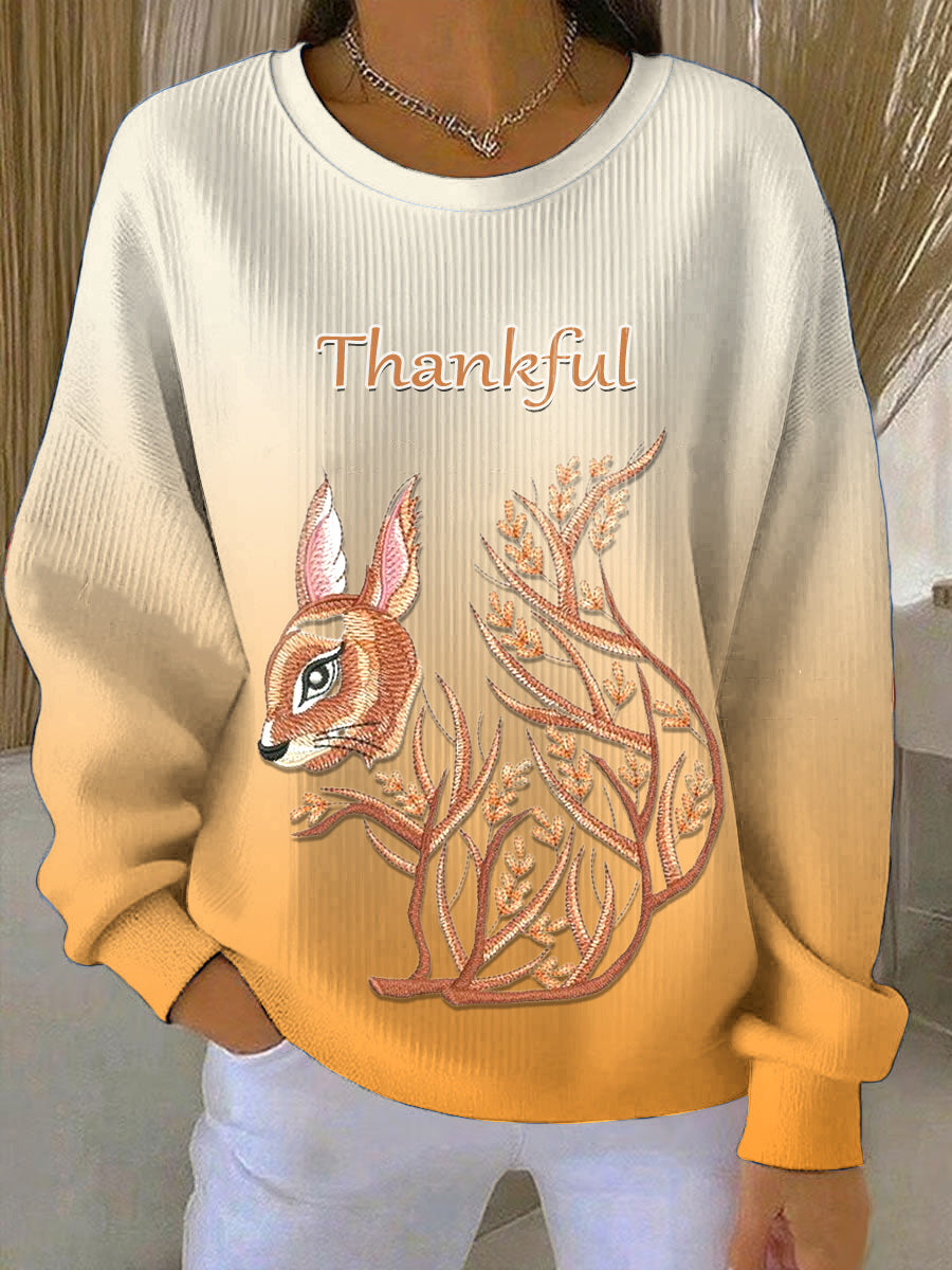 Women's Rabbit Orange Thanksgiving Sweatshirt