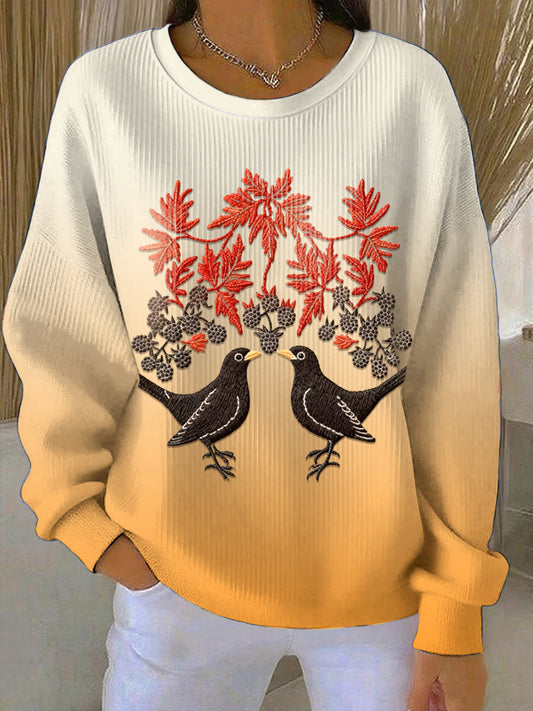 Women's Thanksgiving Orange Loose-Fit Crewneck Pullover