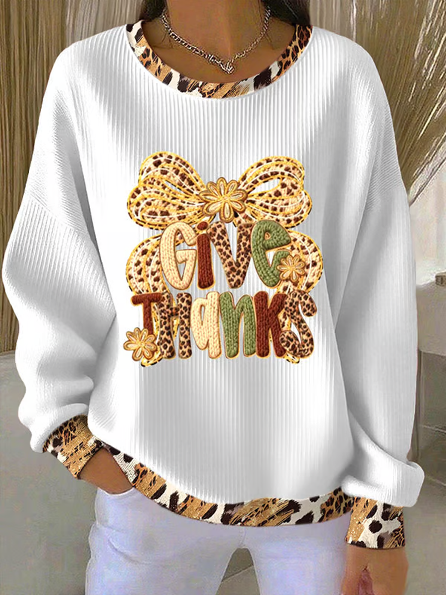 Women's Thanksgiving Print Knitted Crew Neck Long Sleeve Top