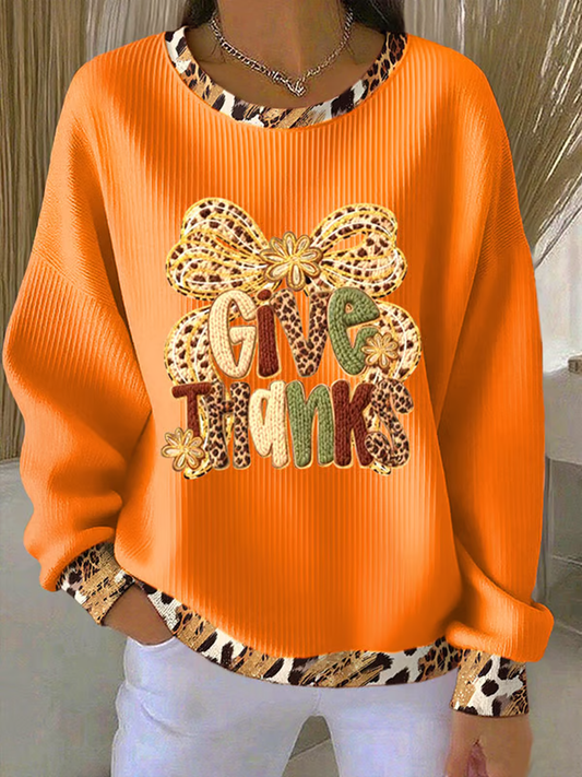 Women's Thanksgiving Print Knitted Crew Neck Long Sleeve Top
