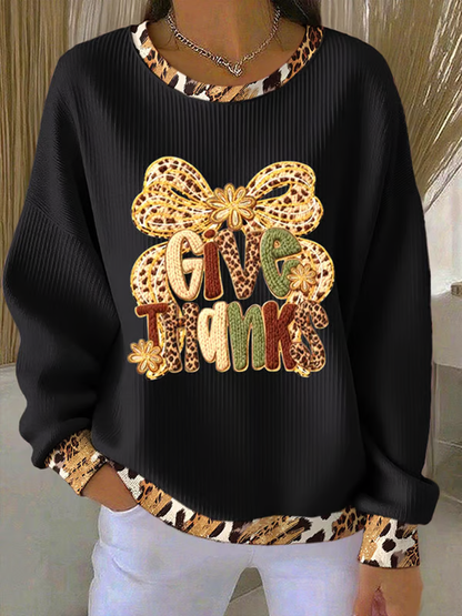 Women's Thanksgiving Print Knitted Crew Neck Long Sleeve Top
