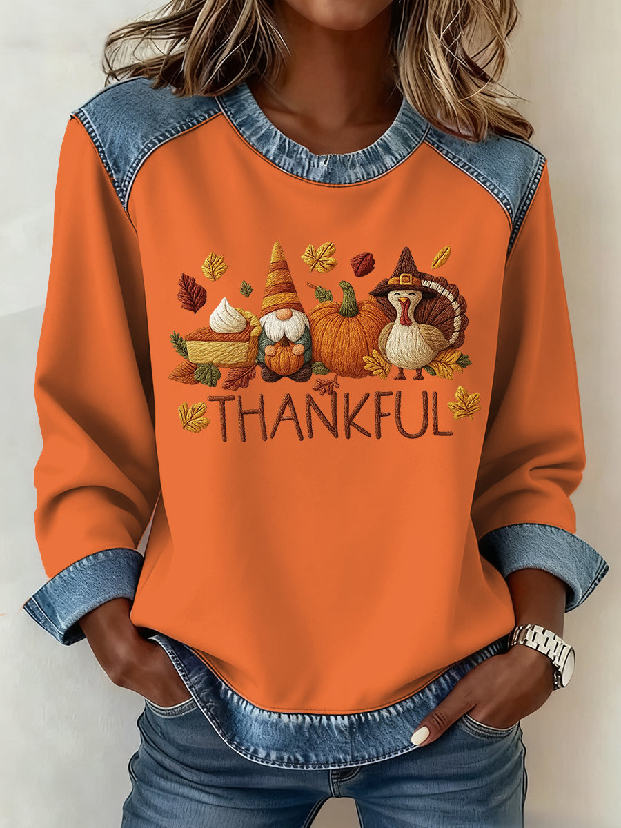 Women's Thanksgiving Pattern Patchwork Art Sweatshirt
