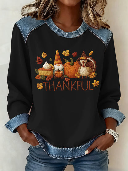 Women's Thanksgiving Pattern Patchwork Art Sweatshirt