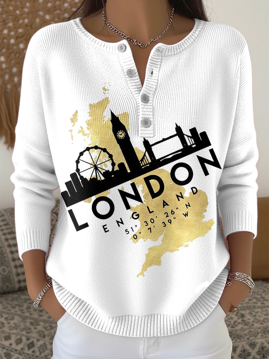 Women's British London-Printed Casual Sweater