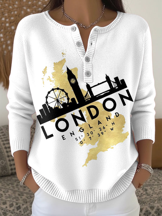 Women's British London-Printed Casual Sweater
