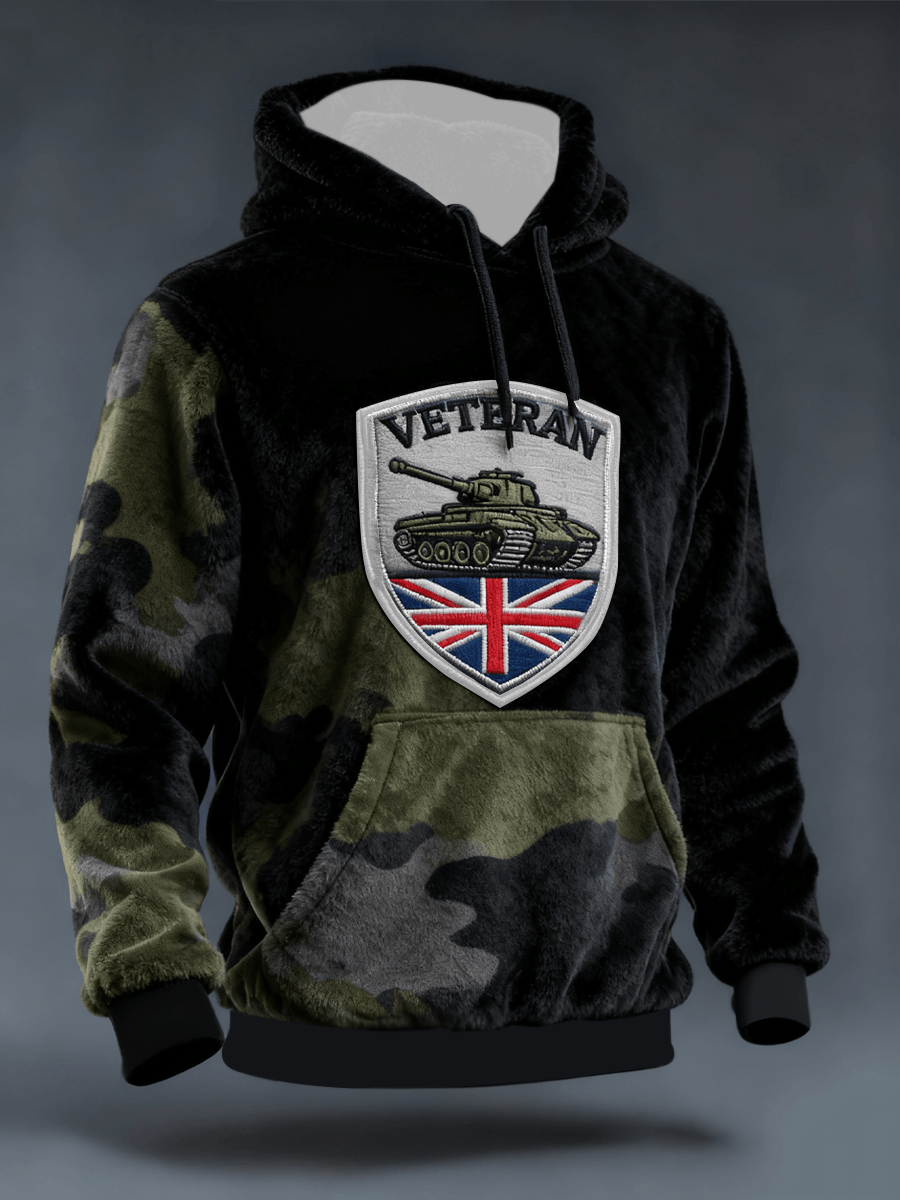 Men's British ARMY VETERAN Print  Flannel Hoodie