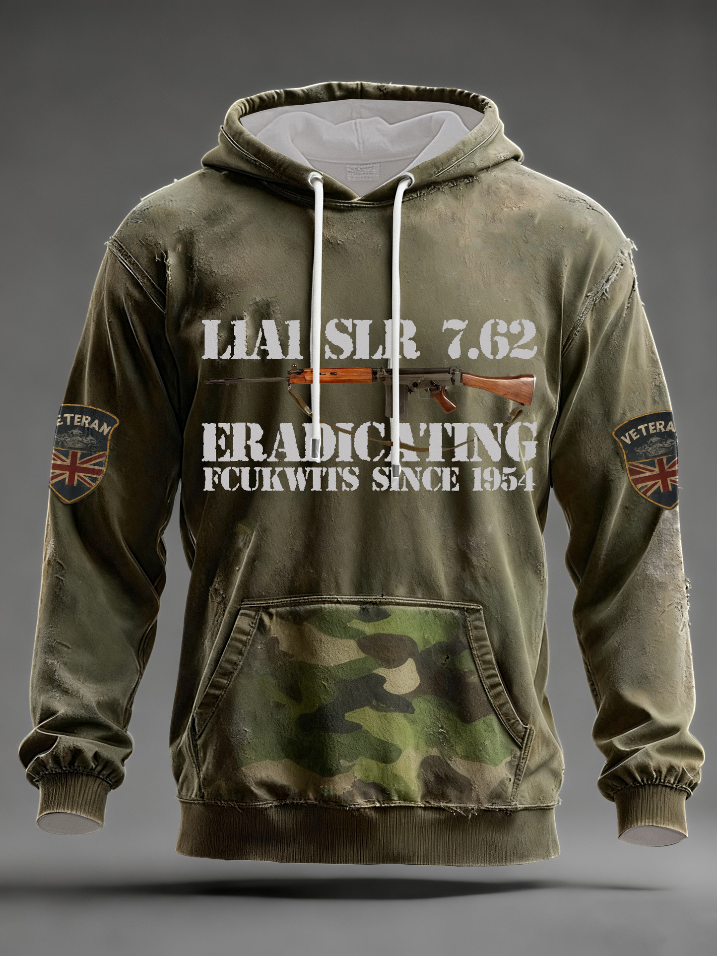 Men's L1A1 SLR 7.62 Print Oversized Drop-Shoulder Hoodie with Pockets