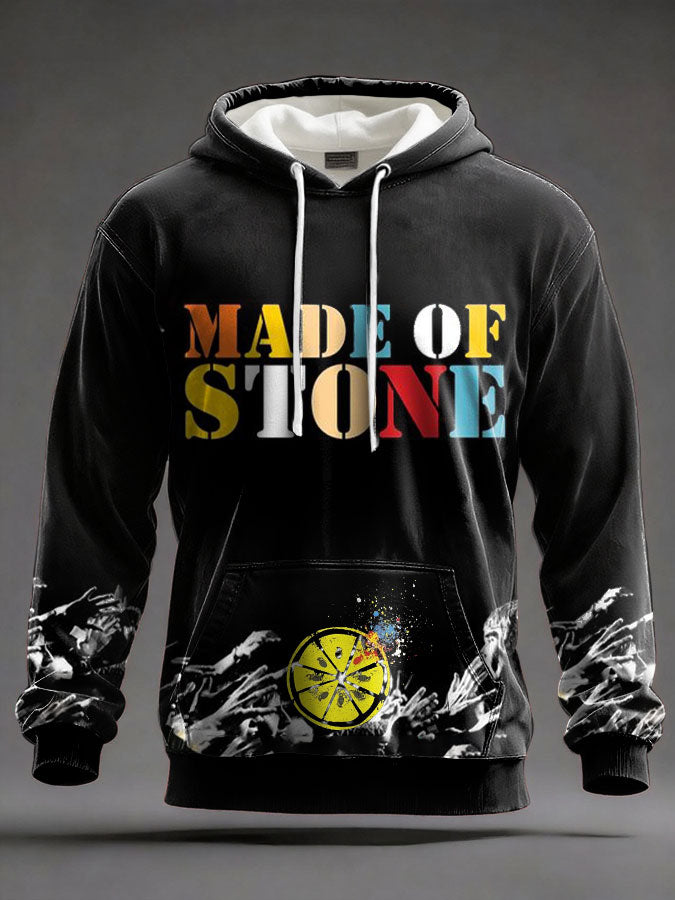 Men's Made of Stone Lemon Roses Music Lover Printed Hoodie