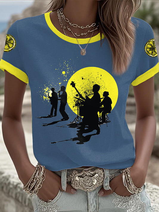 Women's I Wanna Be Adored Lemon Roses Music Lover Printed T-shirt