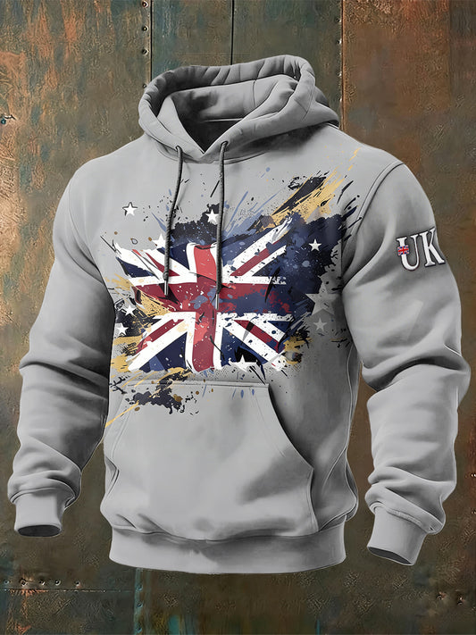 Men's British Flag Grey Casual Hooded Sweatshirt