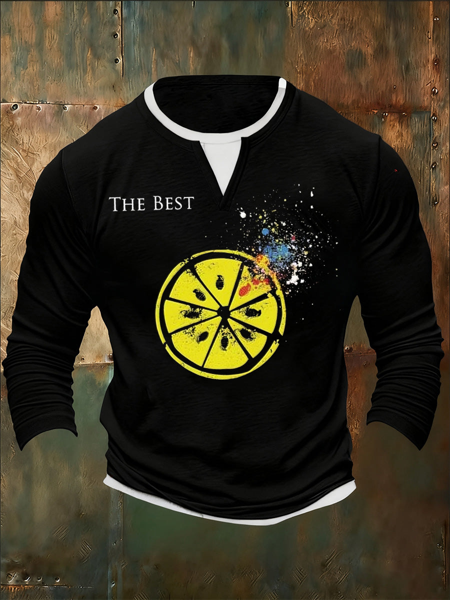 Men's British Print Comfortable Faux Two-Piece T-Shirt