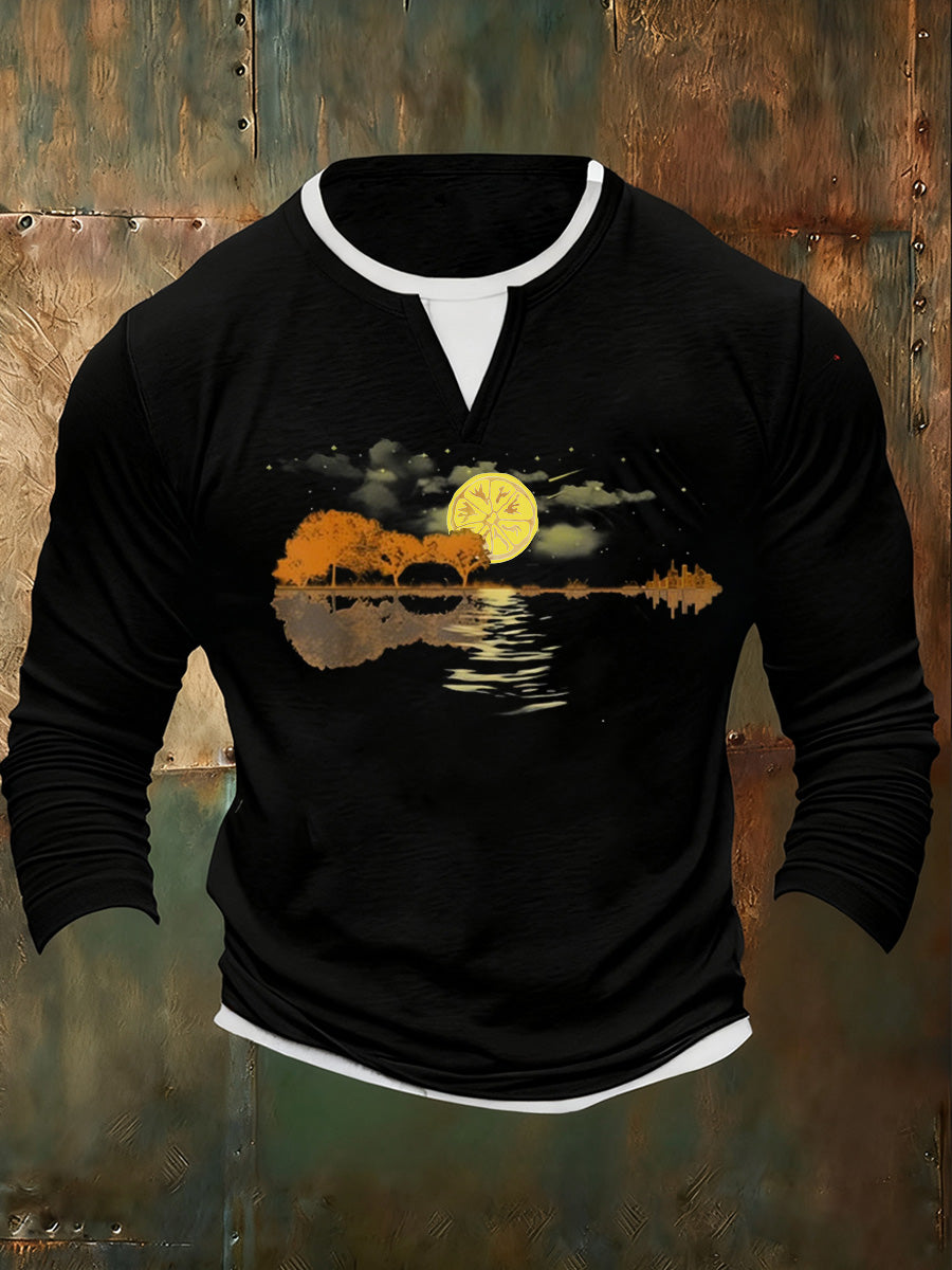 Men's British Print Comfortable Faux Two-Piece T-Shirt