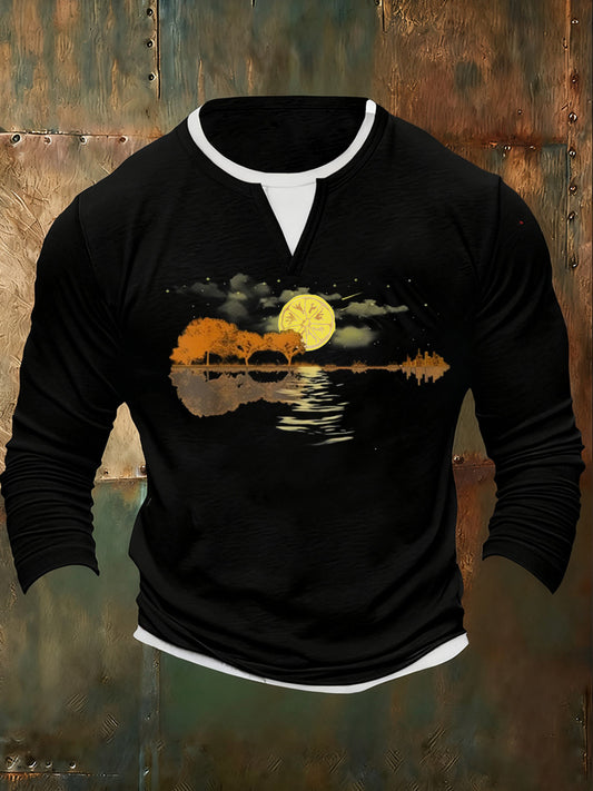 Men's British Print Comfortable Faux Two-Piece T-Shirt