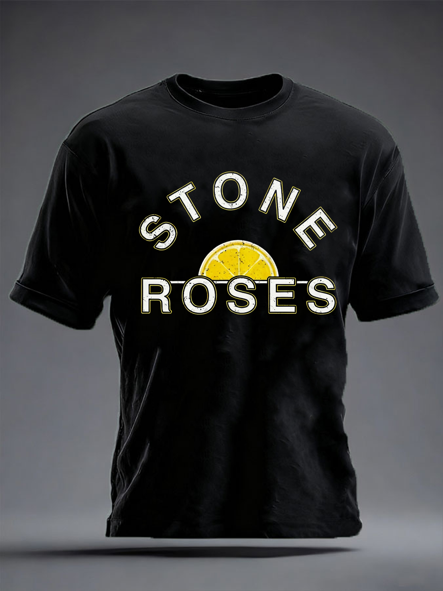 Men's Lemon Roses Music Lover imitation cotton short-sleeved T-shirt