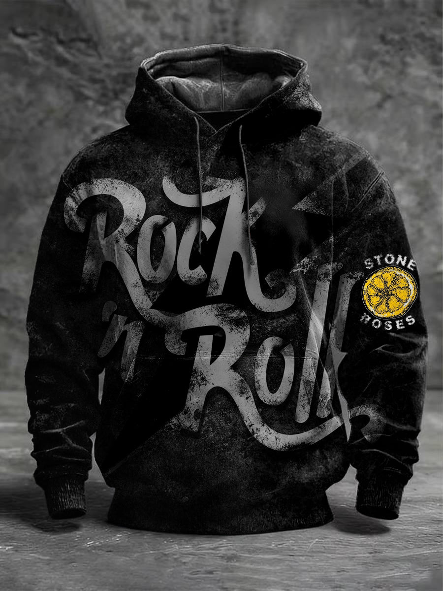 Men's Sleek Grunge "Rock 'n' Roll" The Stone Roses Print Hoodie