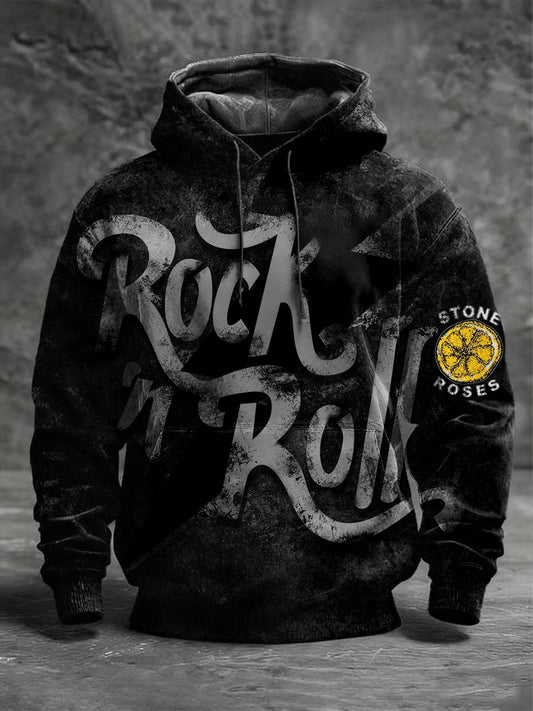 Men's Sleek Grunge "Rock 'n' Roll" The Stone Roses Print Hoodie