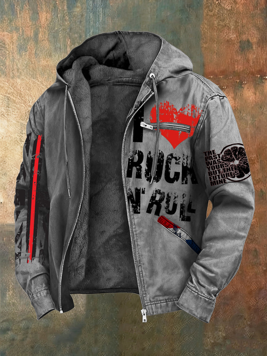 Men's Bold "I love Rock 'n' Roll" The Stone Roses Print Hooded Jacket