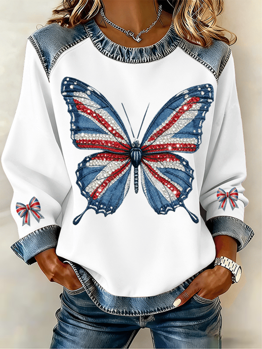 Women's UK Pattern Patchwork Denim Patchwork Top