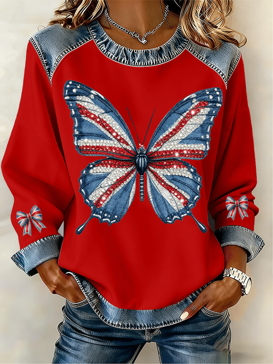 Women's UK Pattern Patchwork Denim Patchwork Top